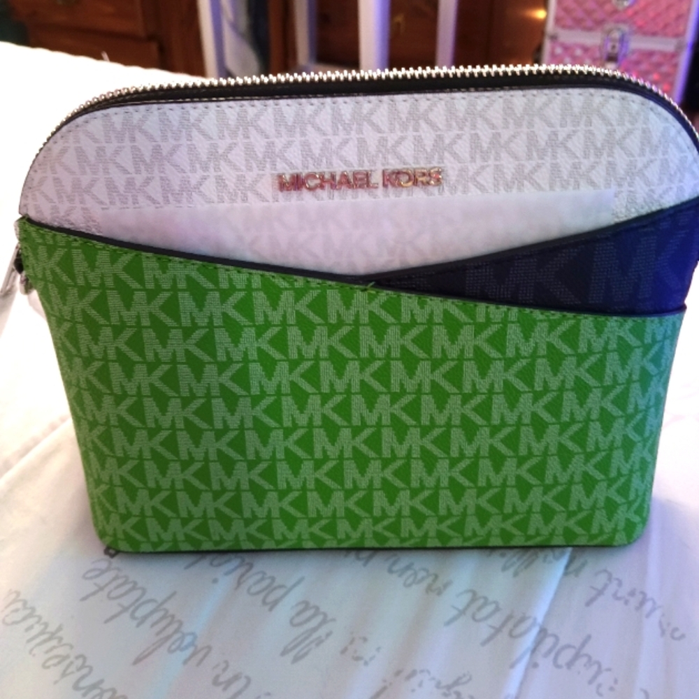 Michael Kors Green and White Logo Crossbody Bag